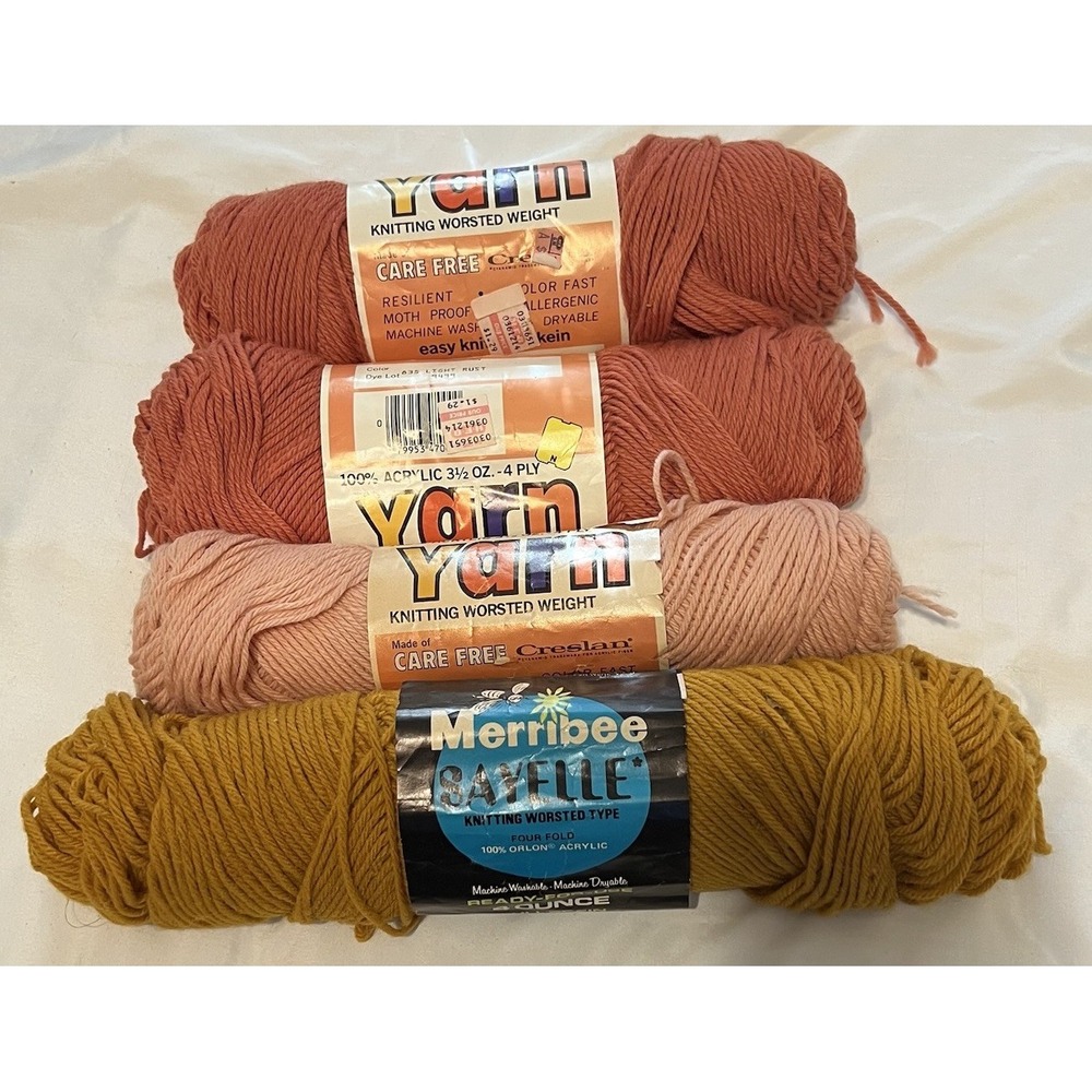 VTG 4 Skeins‎ Knitting Yarn Acrylic Creslan Merribee Sayelle Warm Colors USA
